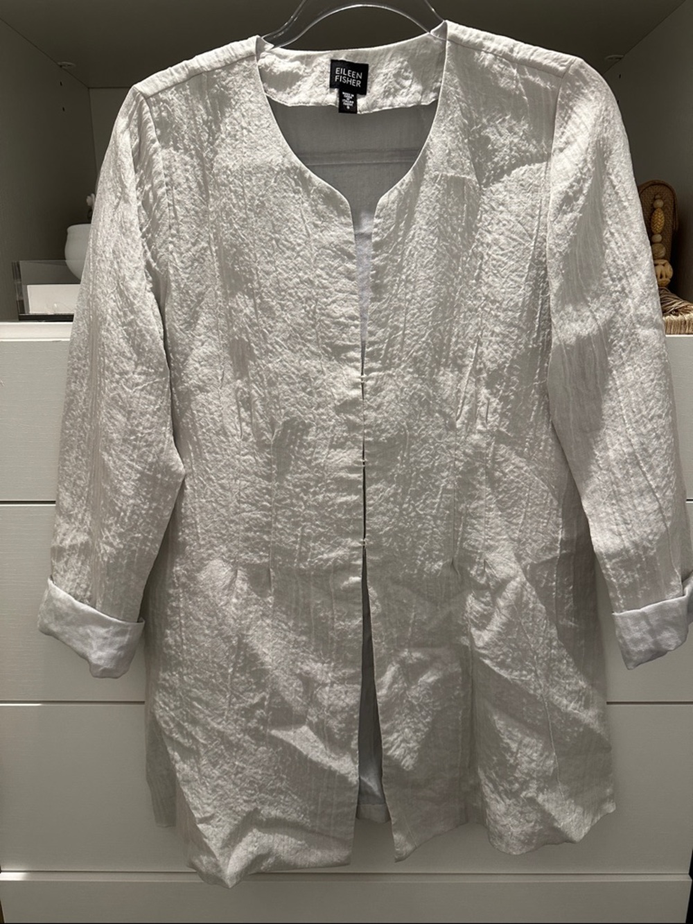 Eileen Fisher light gray crinkle jacket